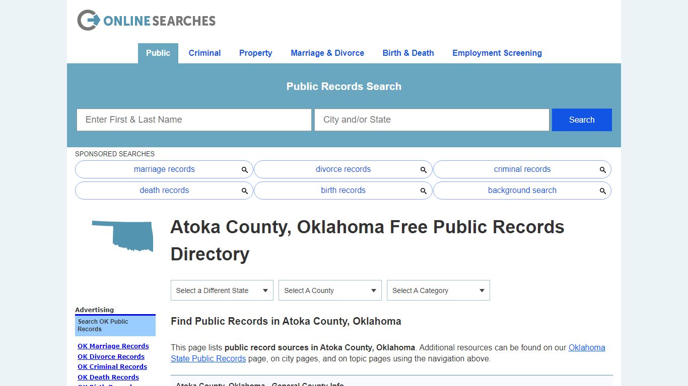 Atoka County, Oklahoma Public Records Directory